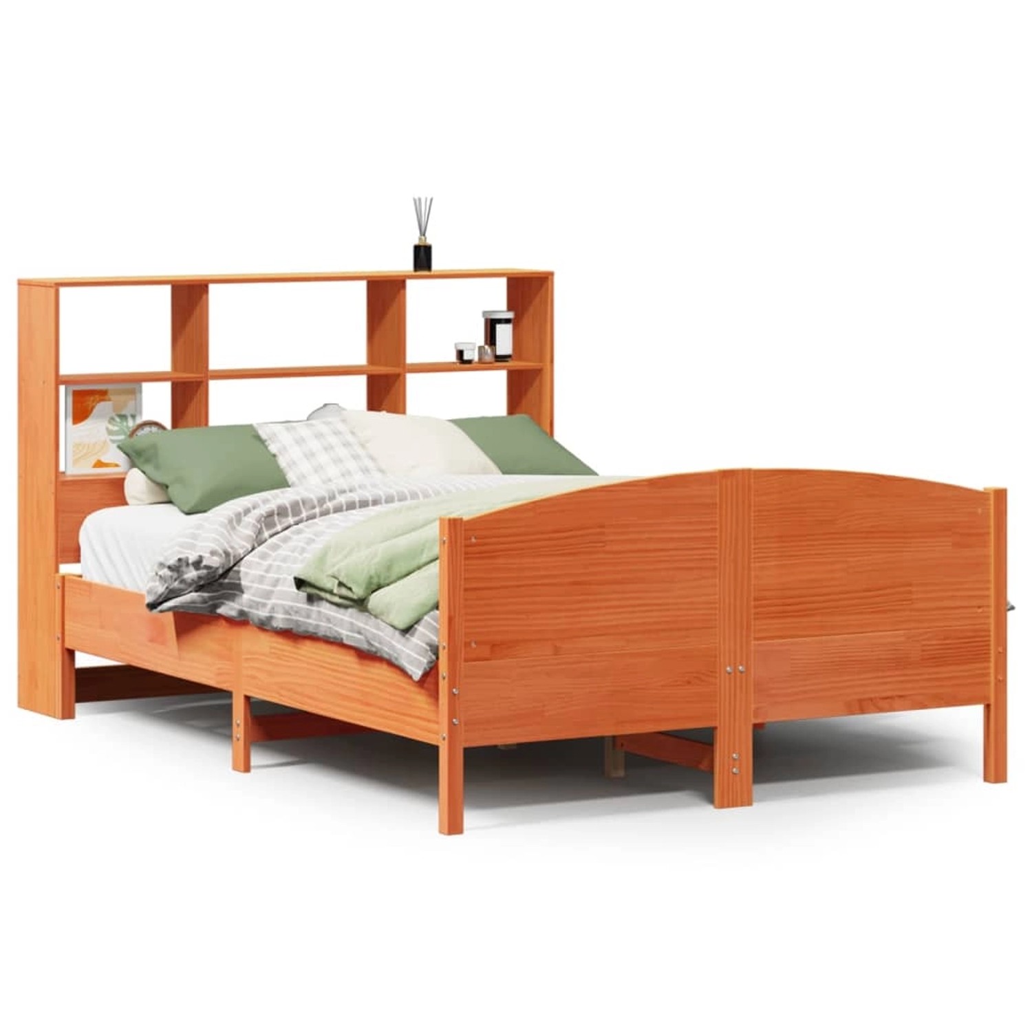 vidaXL Massivholzbett mit Regal ohne Matratze Wachsbraun 135x190 cm 3323115 günstig online kaufen