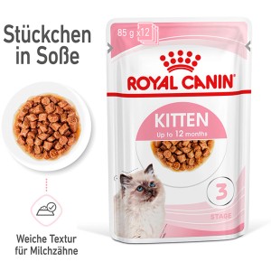 Royal Canin Kitten Nassfutter in Soße, 85g Portionsbeutel für Kätzchen bis 12 Monate.