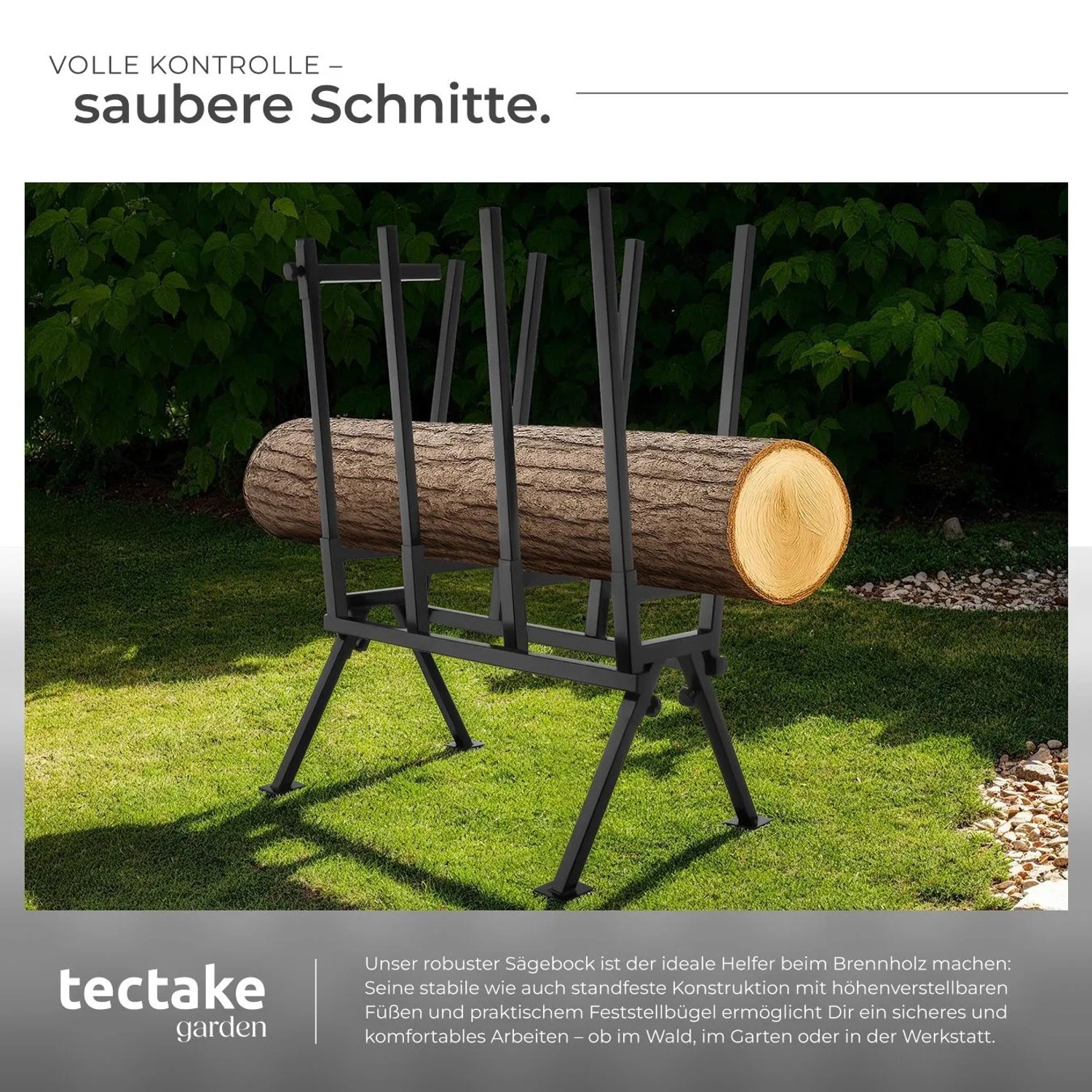 Tectake Holzsägebock Aus Lackiertem Stahl Mit Feststellbügel und Höhenverstellbaren Füßen 76 x 53 x 102 cm Schwarz_4