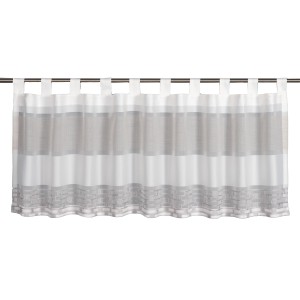 Sehlbach Bistrogardine Taupe mit Schlaufen, Jacquard Streifen, 140x45 cm. Scheibengardine für Küche & Bad.