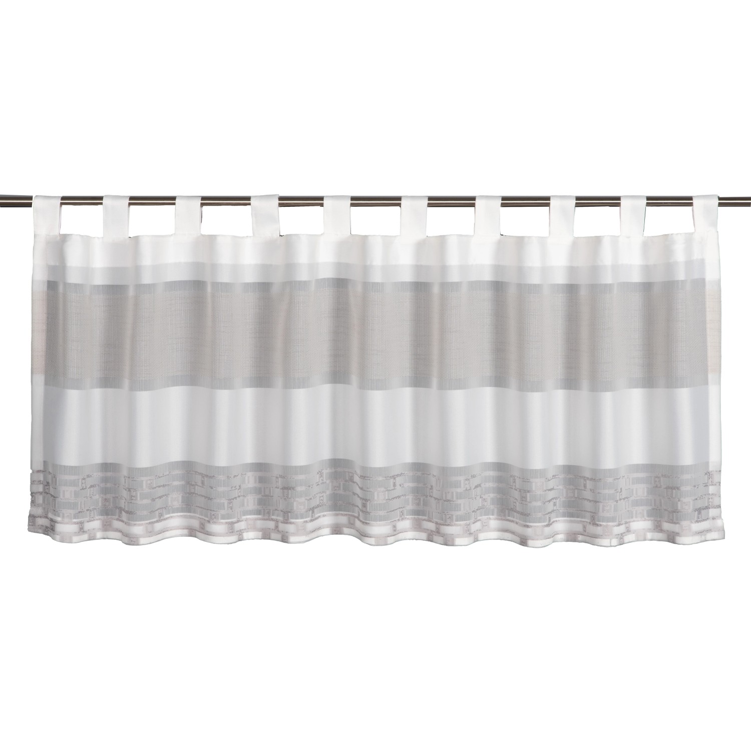 Sehlbach Bistrogardine Taupe mit Schlaufen, Jacquard Streifen, 140x45 cm. Scheibengardine für Küche & Bad.