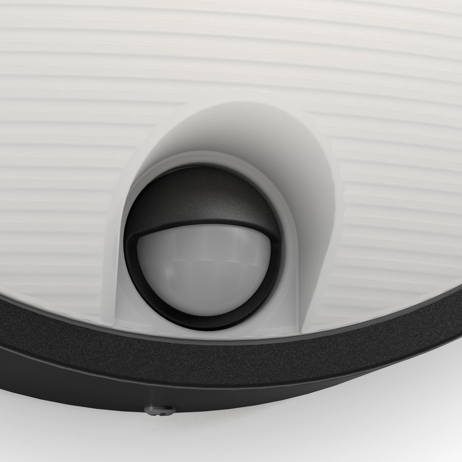 Detailaufnahme der Philips LED-Außenwandleuchte Yarrow Schwarz mit Bewegungsmelder.