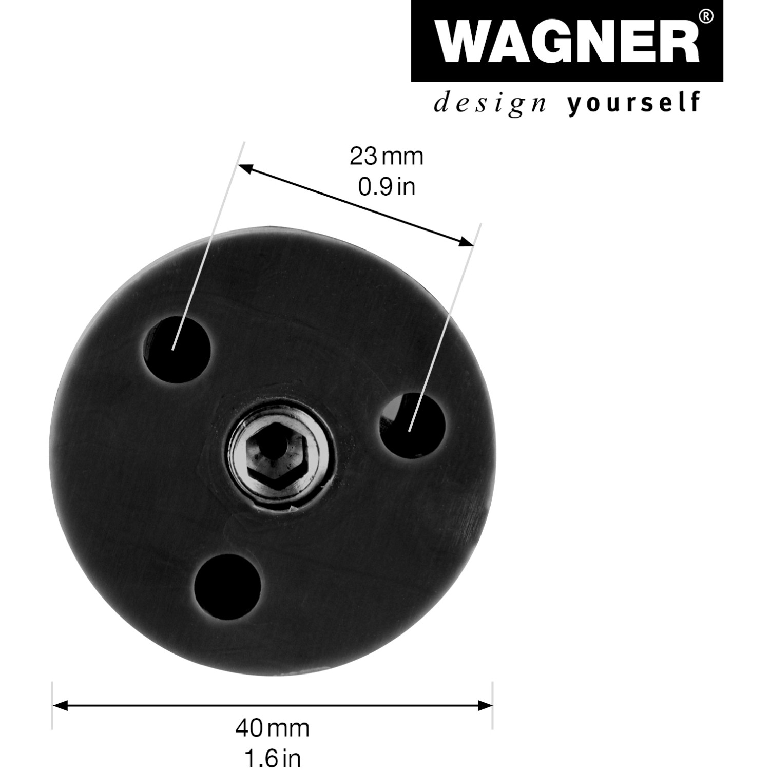 Wagner Möbelfuß, schwarz, Ø 3,8 cm x 10 cm, mit Softgleiter und Anschraubplatte.
