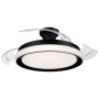 Schwarze Philips LED Deckenleuchte Bliss mit Ventilator und transparenten Flügeln.