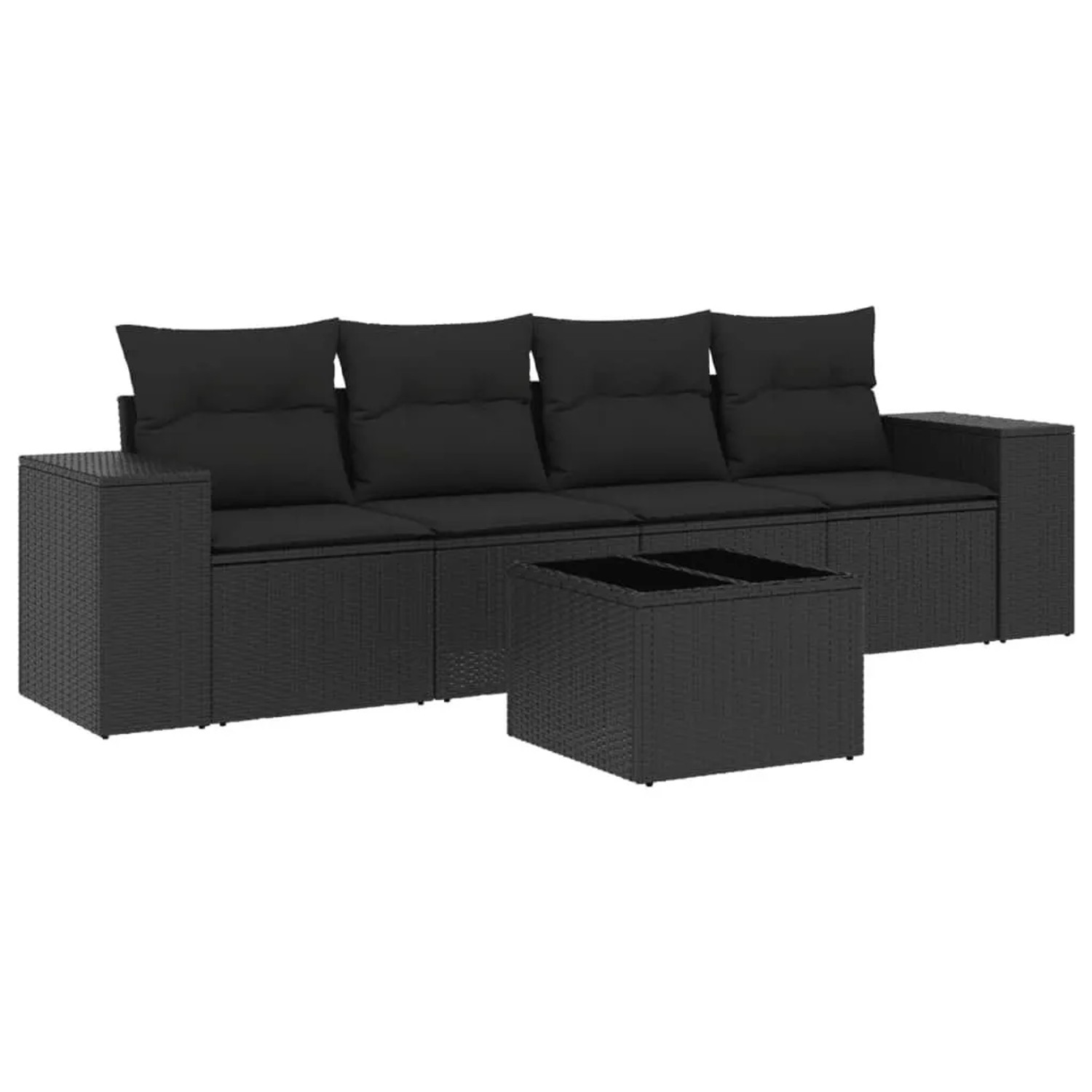 vidaXL 5-Tlg Garten-Sofagarnitur mit Kissen Schwarz Poly Rattan 3222284 günstig online kaufen