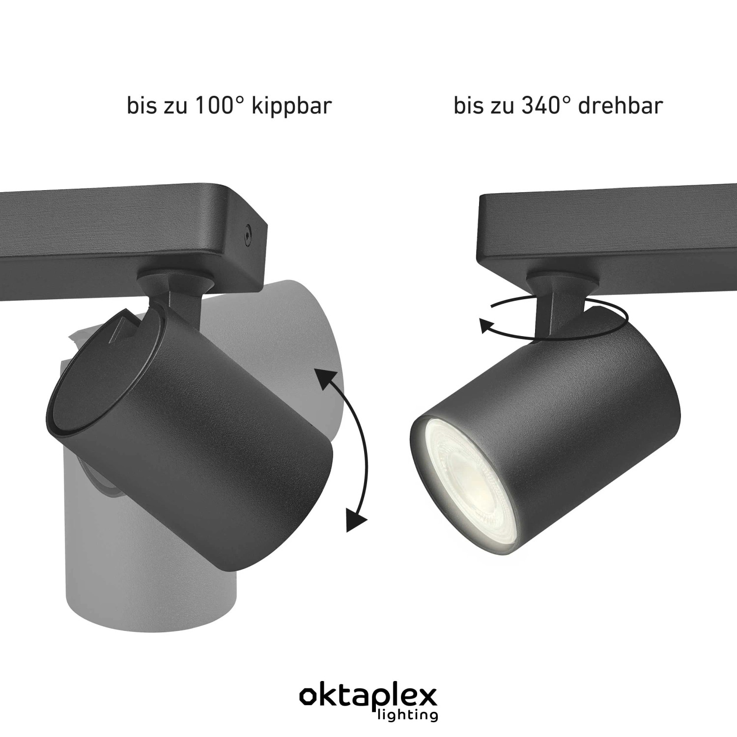 Oktaplex Bora Spotbalken, 3-flammig, schwarz, schwenkbar. Flexibel einstellbare LED Lampe für Decke und Wand.