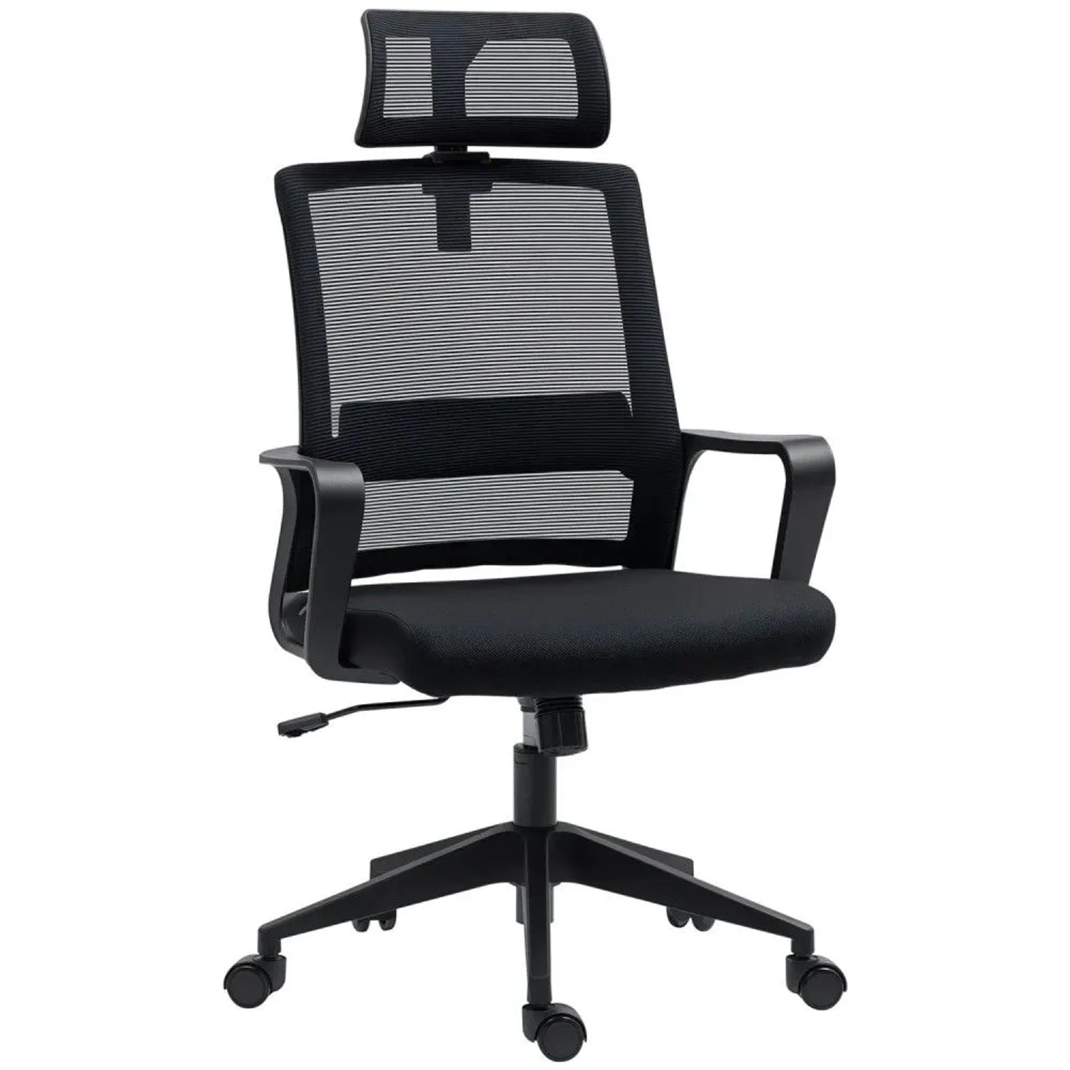 HOMCOM Bürostuhl mit Armlehne Mesh Schwarz 64L x 60B x 102-112H cm