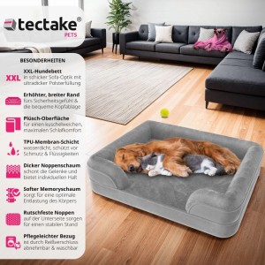 Tectake Orthopädisches Hundebett Kimba Mit Abnehmbarem  Wasserdichtem Plüschbezug Dicke und Ergonomische Polsterung Mit Erhöhtem Rand L  94 x 72 x 18