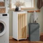 SoBuy Wäscheschrank BZR126-W mit Wäschesack, weißes Badmöbel mit Bambus-Lamellentür.