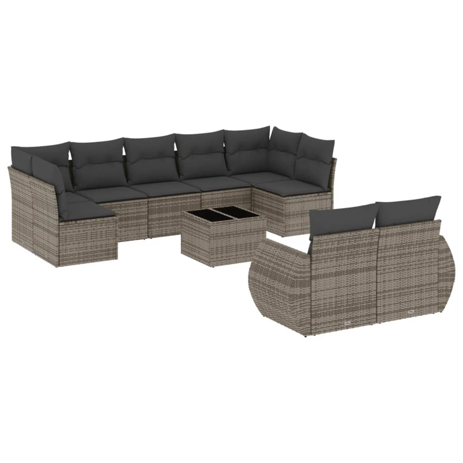 vidaXL 10-Tlg Garten-Sofagarnitur mit Kissen Grau Poly Rattan 3254167 günstig online kaufen