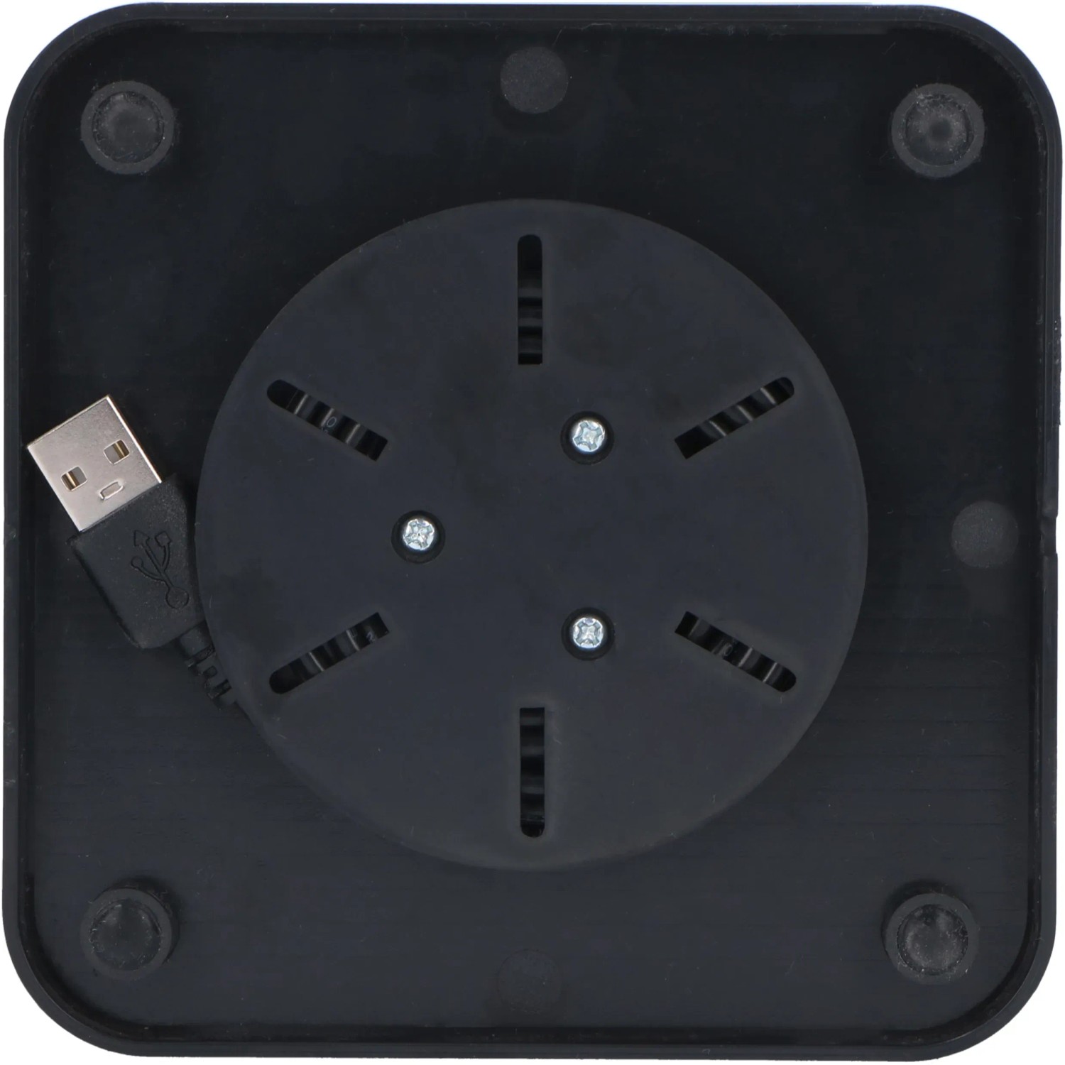 Ladestation für schwarze, dimmbare LED Tischlampe. USB-Anschluss sichtbar.