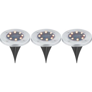 3er Set LED Solar Bodeneinbauleuchten aus Edelstahl für Gartenwege und Beete.