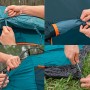 Aufbau des Bestway Alpine Dome Zeltes für 4 Personen, Details zu Zeltstangen und Befestigung.