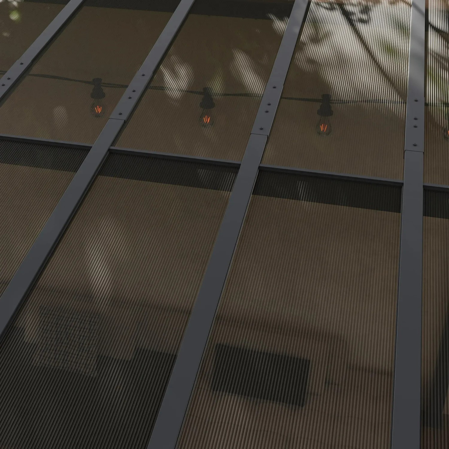 Detailaufnahme der wasserdichten Outsunny Pergola in Dunkelgrau mit UV-Schutz.
