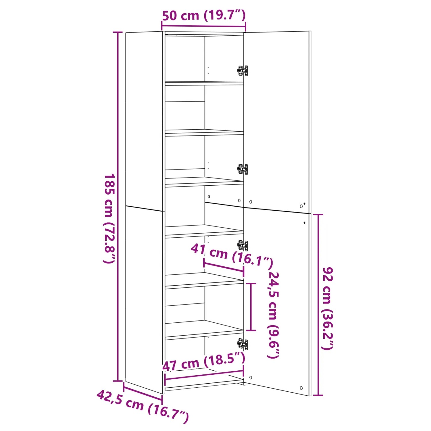 vidaXL Highboard 2 Stk Artisan-Eiche 50 x 42,5 x 185 cm 3365586_13