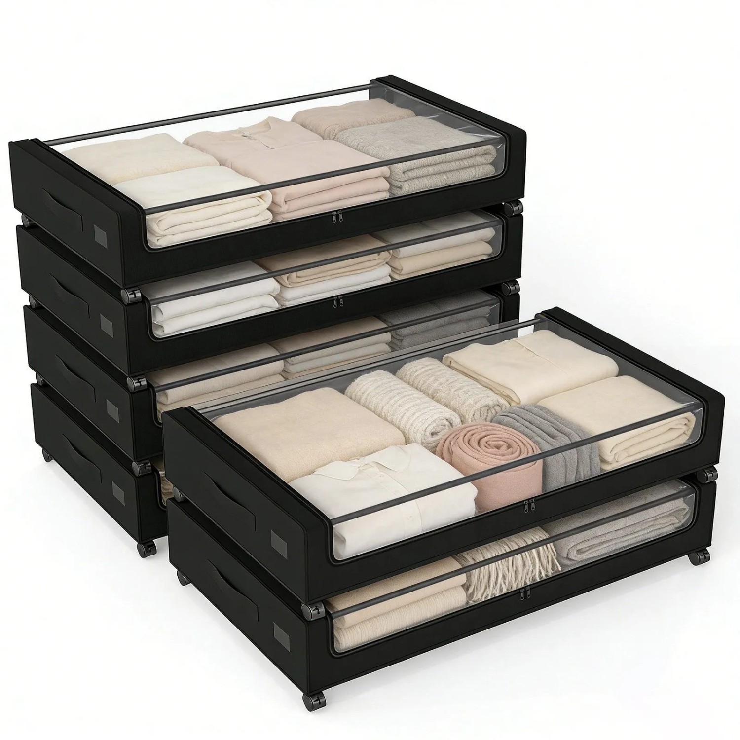 Sekey Unterbettkommode Unterbett Aufbewahrungsbox mit Deckel Transparente Tasche 6 St Organizer mit Rollen für Kleiderschrank Zur Aufbewahrung