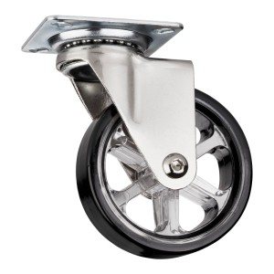 SOTECH Lenkrolle RAPID Ø75 mm, schwarz, mit glänzendem Metallgehäuse. Belastbar bis 35 kg, bodenschonend.