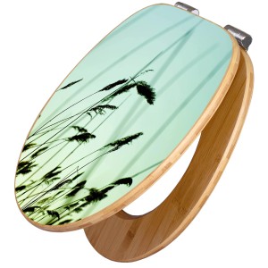 Banjado WC-Sitz aus Bambus mit Gräser-Motiv und Absenkautomatik. Toilettendeckel aus Holz.