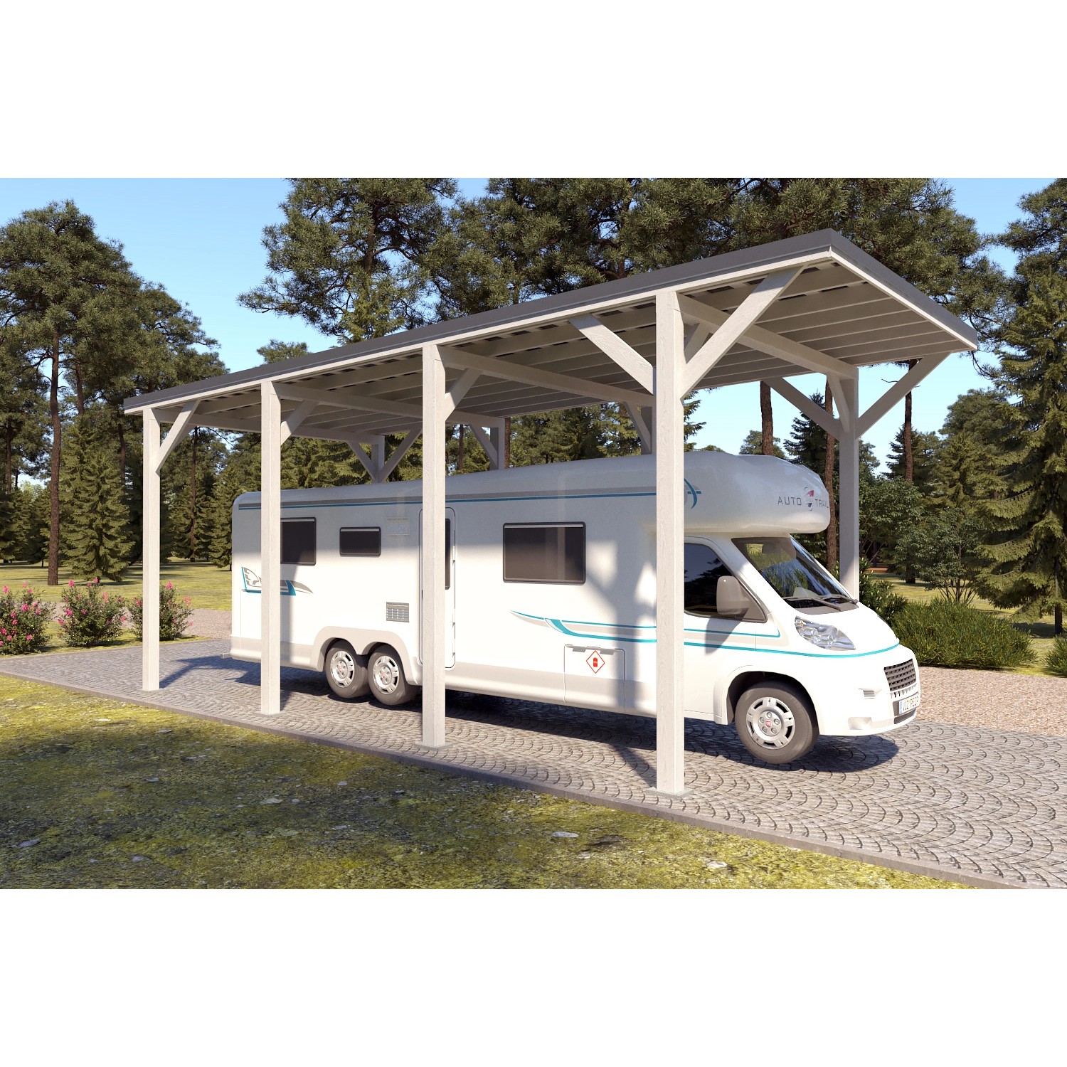Holzbrüder Camping-Carport Ralf 32m² Reinweiß-Dunkelgrau günstig online kaufen