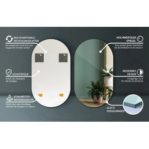 Tulup Wandspiegel Ovaler Spiegel 46x80 cm Spiegel Oval Ohne Rahmen Minimalistischer Ovaler Spiegel Ovaler Spiegel Badezimmer