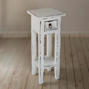 Weißer DELUKE Beistelltisch SILKE aus Mahagoni mit Schublade, 67x25x25 cm.