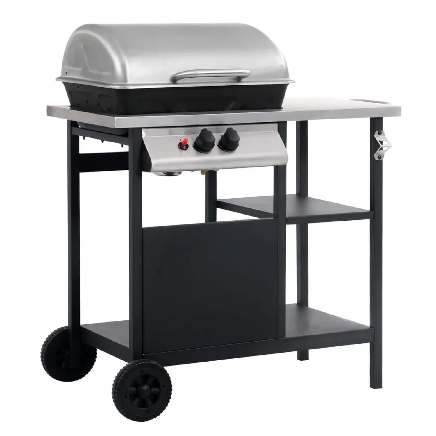 vidaXL Gasgrill mit Beistelltisch auf 3 Ebenen Schwarz und Silbern 47391