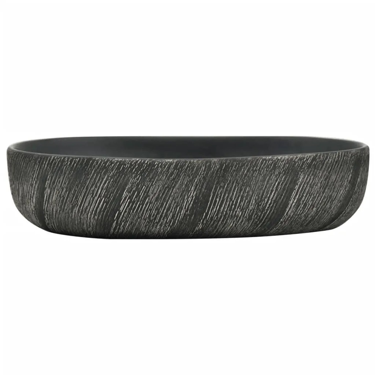 vidaXL Aufsatzwaschbecken, schwarz, oval, aus Keramik mit handgefertigtem, strukturiertem Muster.