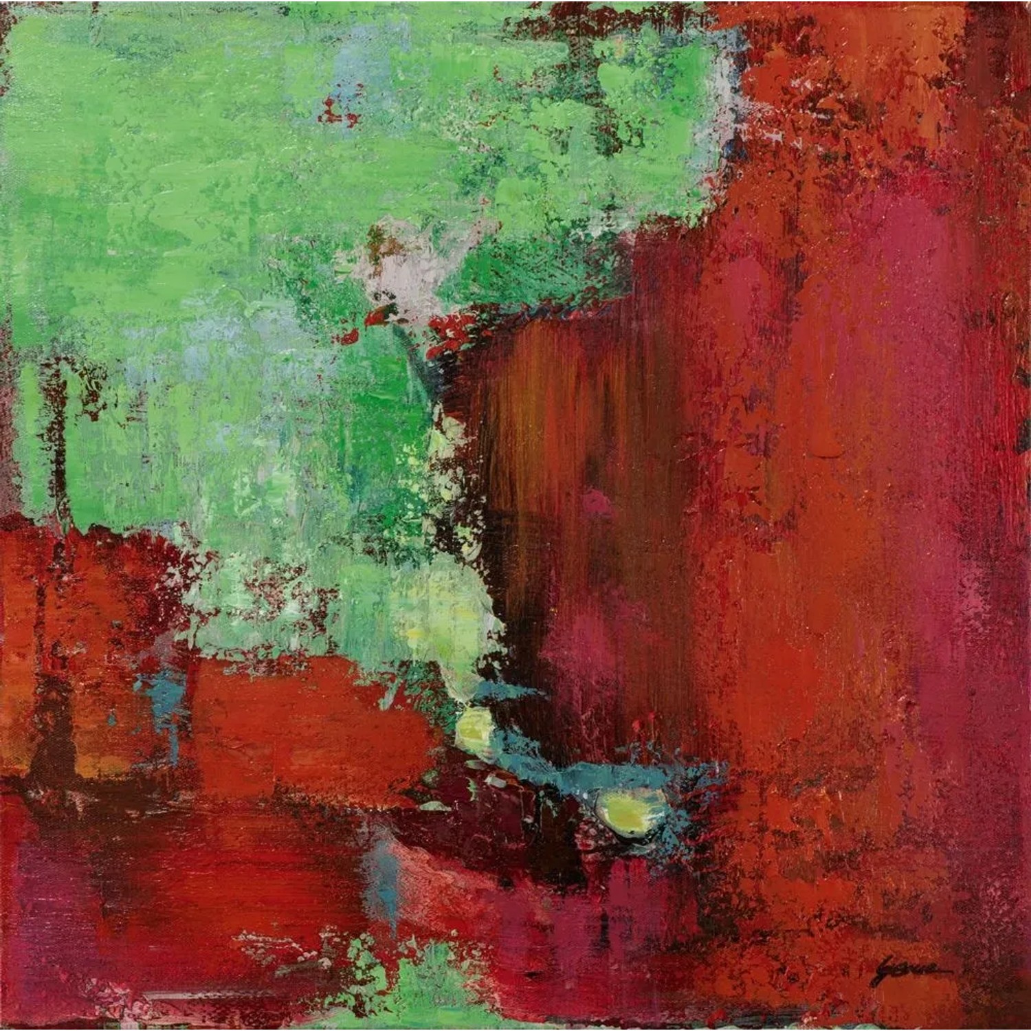 Art Universe Leinwandbild Kontraste in Rot und Grün 60 x 60 cm