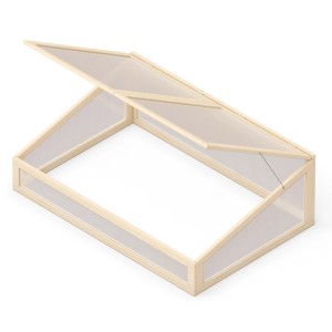 Upyard Frühbeetaufsatz für Palettenrahmen (120 cm) mit geöffnetem Deckel.