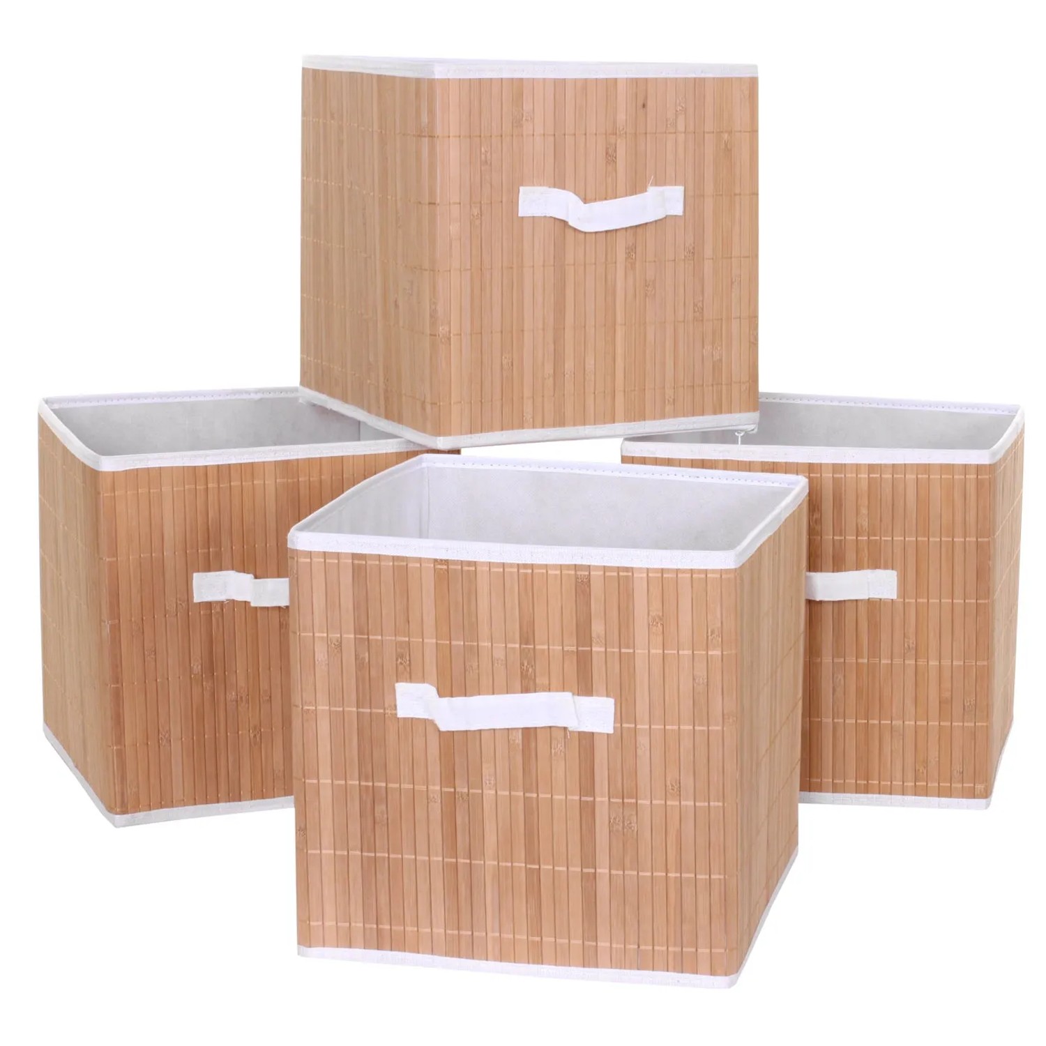 4er-Set MCW Faltboxen C21 aus Bambus mit Tragegriff, ideal zur Aufbewahrung.