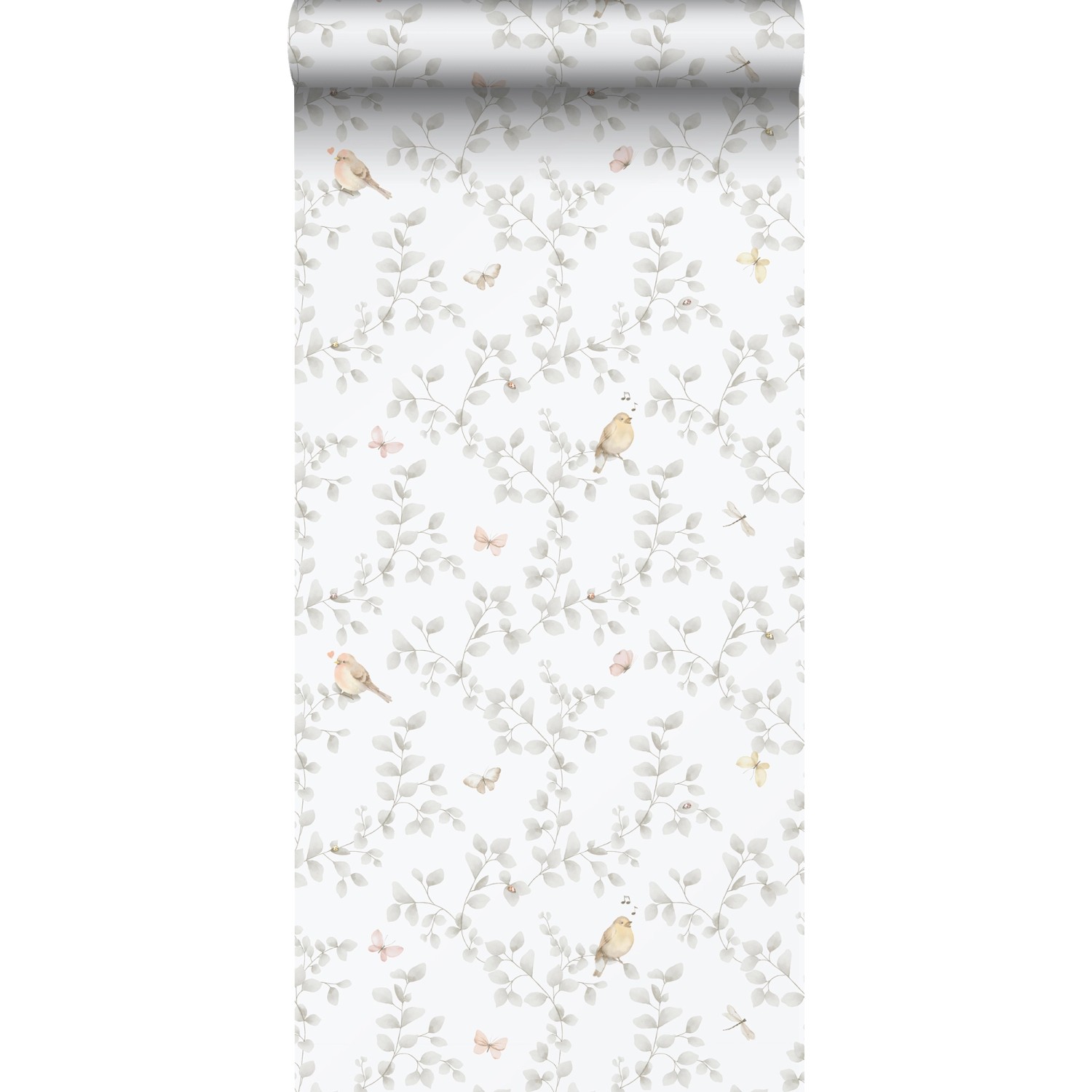 Sanders & Sanders Tapete Blumen und Vögel Hellgrau und Weiß 53 cm x 10.05 m günstig online kaufen