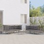 Graues 10-tlg. vidaXL Garten-Lounge-Set aus Polyrattan mit Kissen, bestehend aus Sofas, Hockern und Kissen.