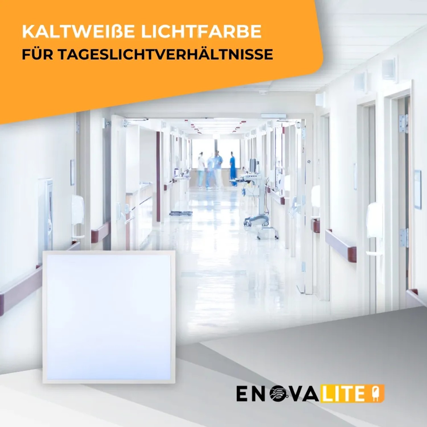 ENOVALITE LED Panel 62x62 cm, kaltweiß, für Rasterdecken in Flur oder Büro.