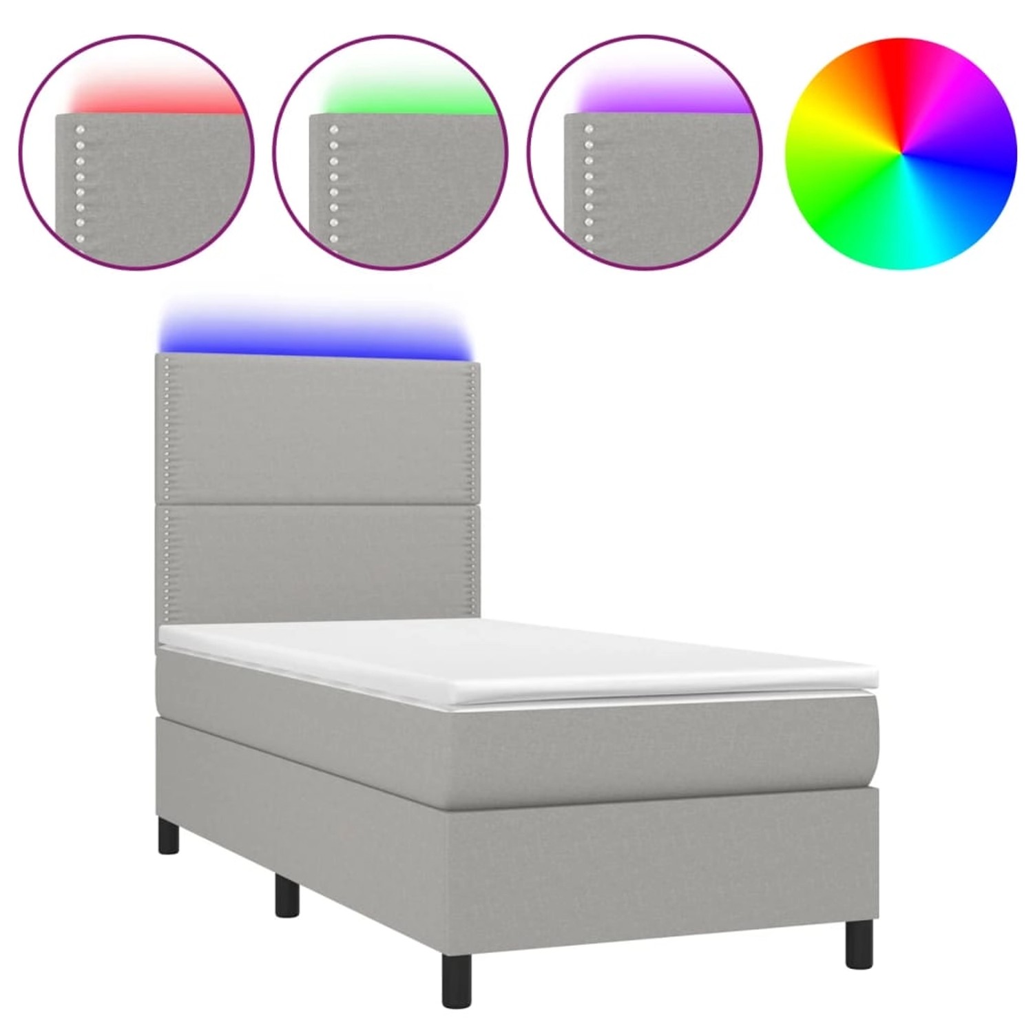 vidaXL Boxspringbett mit Matratze & LED Hellgrau 90x190 cm Stoff 3134757 günstig online kaufen