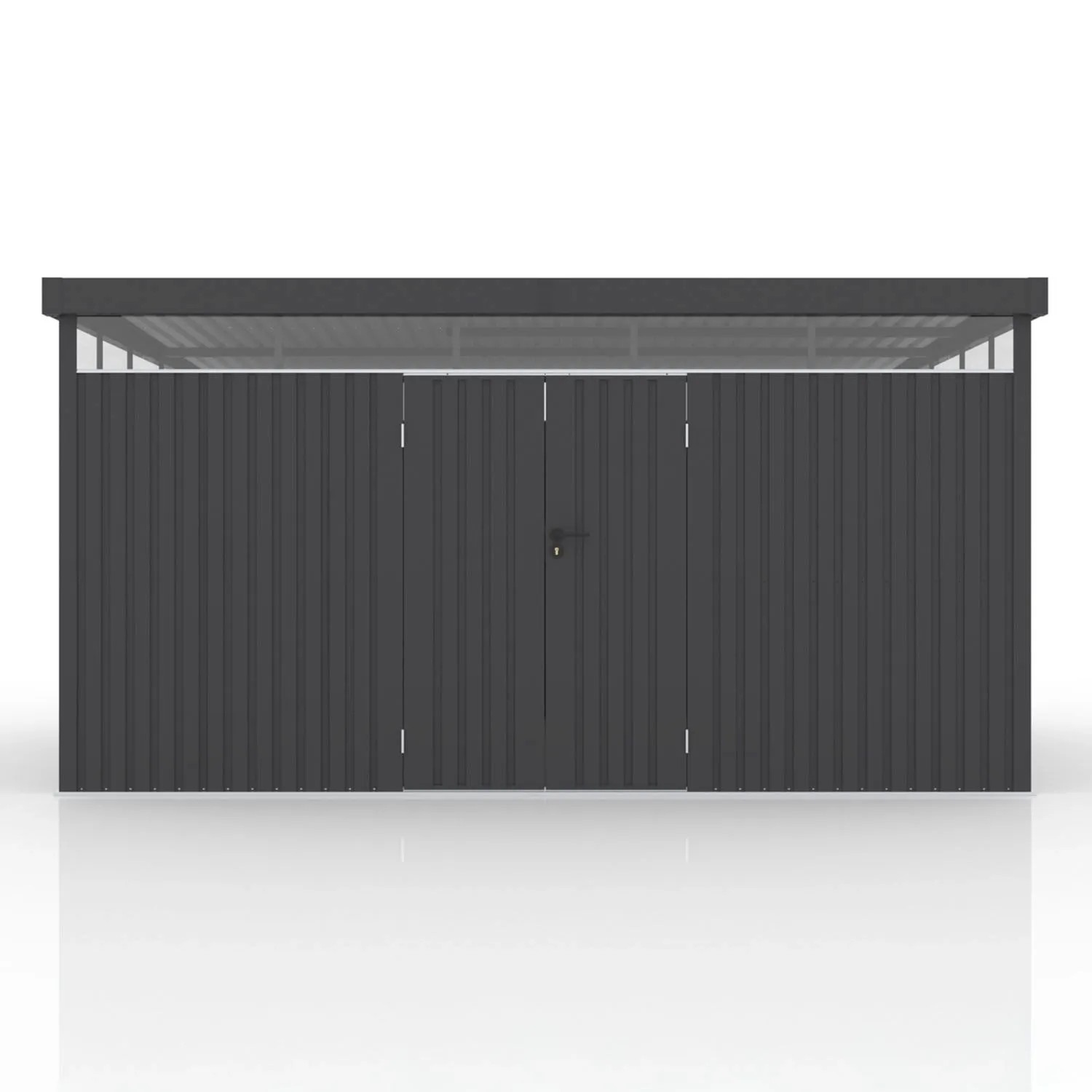 Juskys Gerätehaus Luzern XL, 12 m², anthrazit. Metall Gerätehaus mit Doppeltür und Fenster.