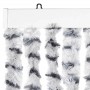 Flauschiger Chenille Insektenschutz-Vorhang in Hell- und Dunkelgrau mit weißer Montageschiene.