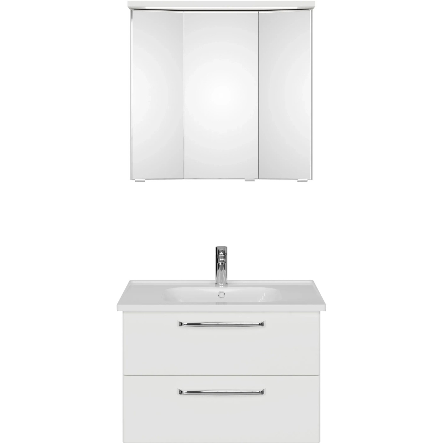 Pelipal Badmöbel-Set Trentino, 77 cm, Weiß: Waschtisch mit Unterschrank und Spiegelschrank.