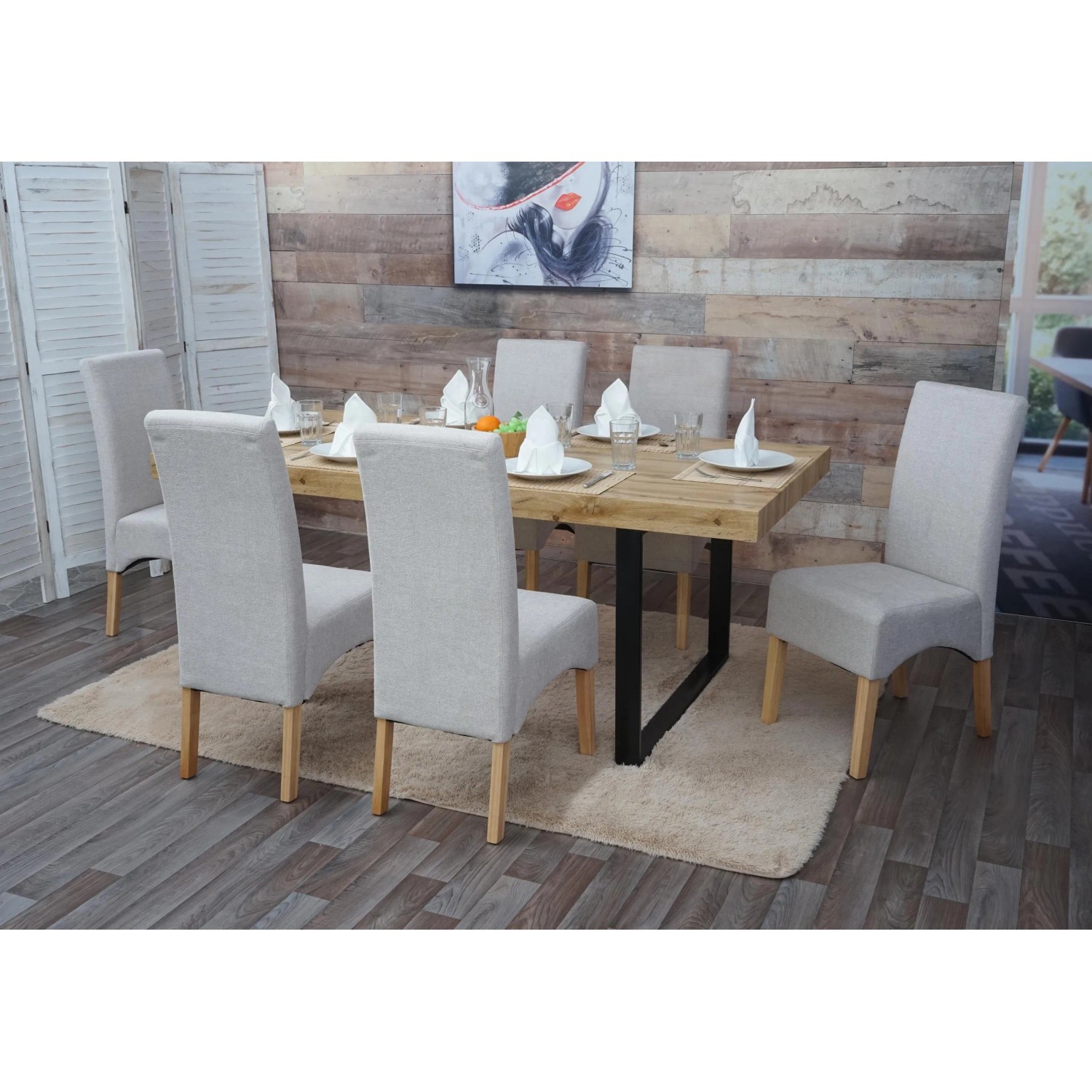 MCW Esszimmerstuhl Crotone 6er-Set, creme-beige, helle Holzbeine. Polsterstuhl-Set am Esstisch.