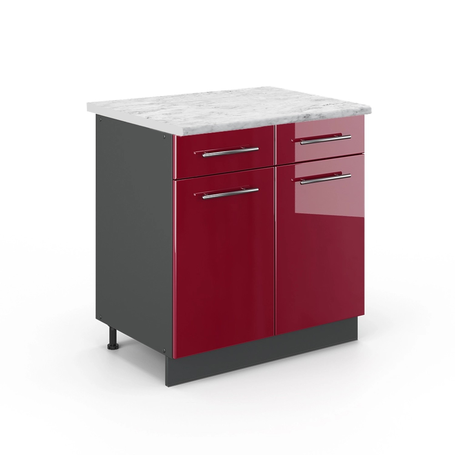 Vicco Küchenunterschrank Fame-Line Bordeaux Hochglanz/Anthrazit 80 cm AP Marmor