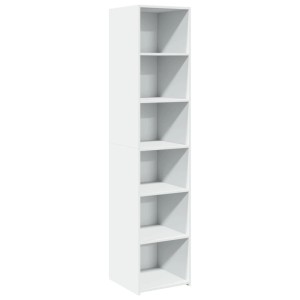 Weißes, schmales Highboard (40x41x185 cm) aus Holzwerkstoff mit offenen Regalfächern.