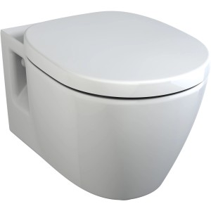 Weißes Ideal Standard WC-Komplettset Connect, wandhängend mit WC-Sitz.