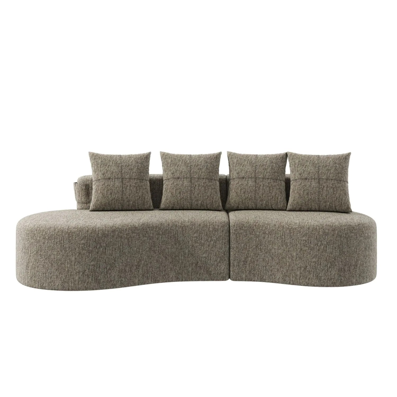 PXloue Stoffsofa Sofa Couch 240cm mit 4 Kissen Becherhalter Und Seitentaschen für Wohnzimmer Khaki