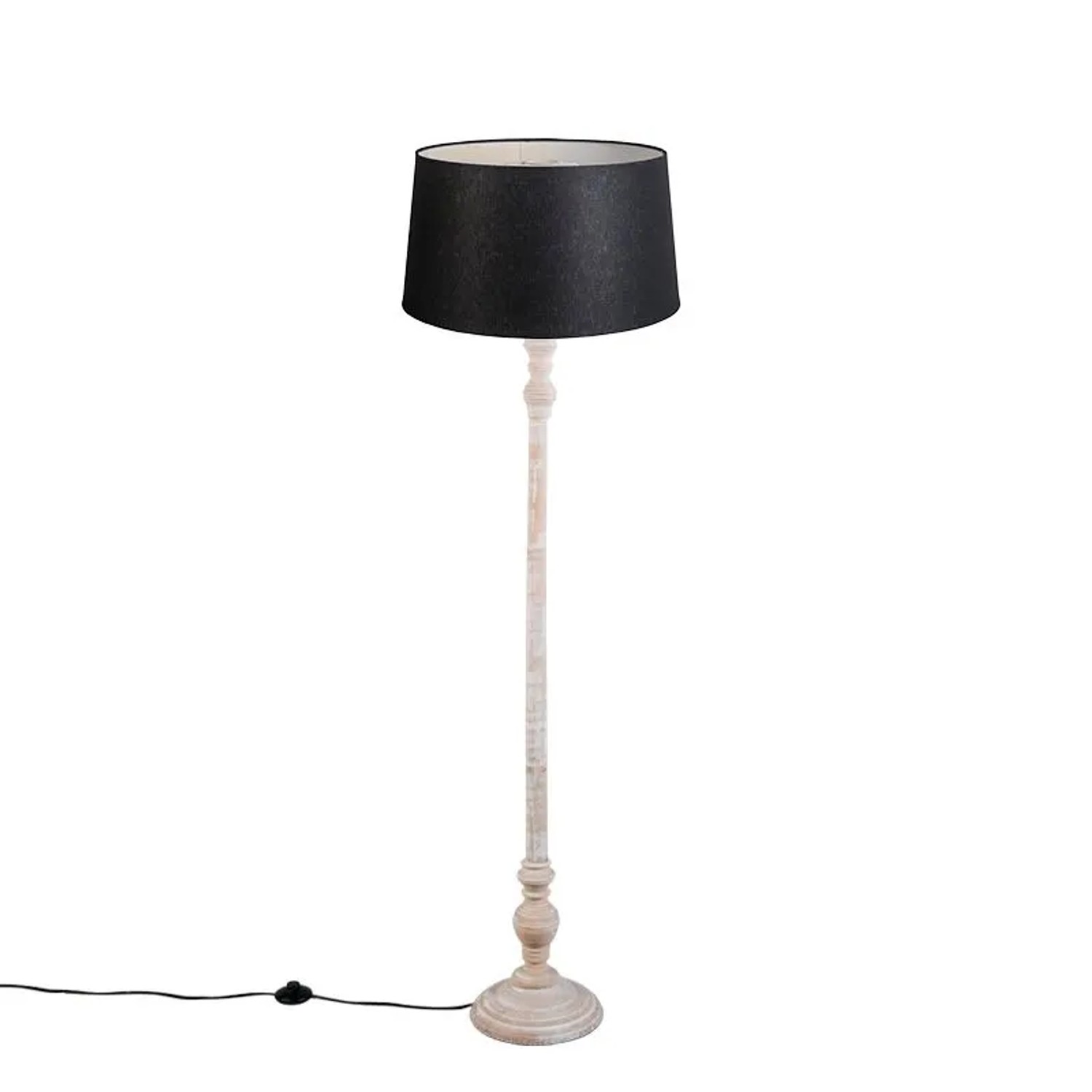 QAZQA Landhaus Stehlampe Beige mit Schwarzem Leinenschirm Classico