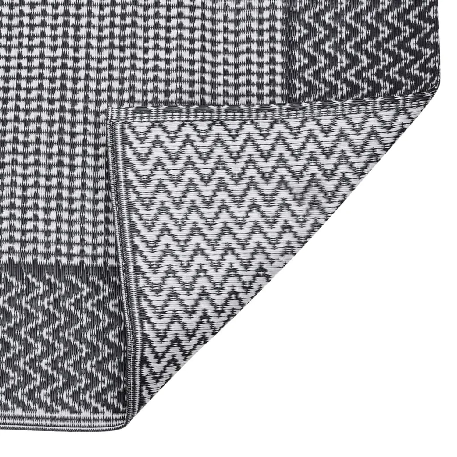 Schwarzer vidaXL Outdoorteppich (140x200 cm) mit zweiseitigem Jacquard-Muster.