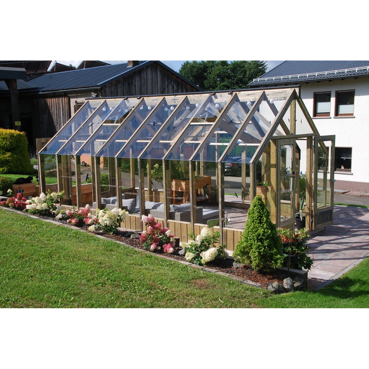 Palmako Gewächshaus Emilia 19 Grau, 19,1 m² mit Doppeltür und Holzrahmen. Ideal für Pflanzenzucht.