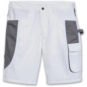 Scheibler Active Short, weiße Arbeitsshorts mit anthrazitfarbenen Details und Taschen.