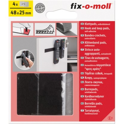 Fix-o-moll Klettpads Klebend Grau-Schwarz 48 mm x 25 mm 4 Sets