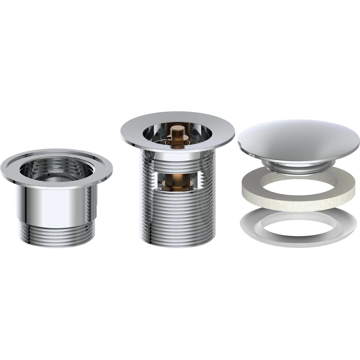 Kirchhoff Pop Up Ablaufgarnitur für Waschbecken, 1 1/4 Zoll, Chrom, mit Dichtungen und Überlauf