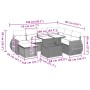 Graue 8-tlg. vidaXL Garten-Sofagarnitur aus Polyrattan mit Tisch und Kissen, Maße eingezeichnet.