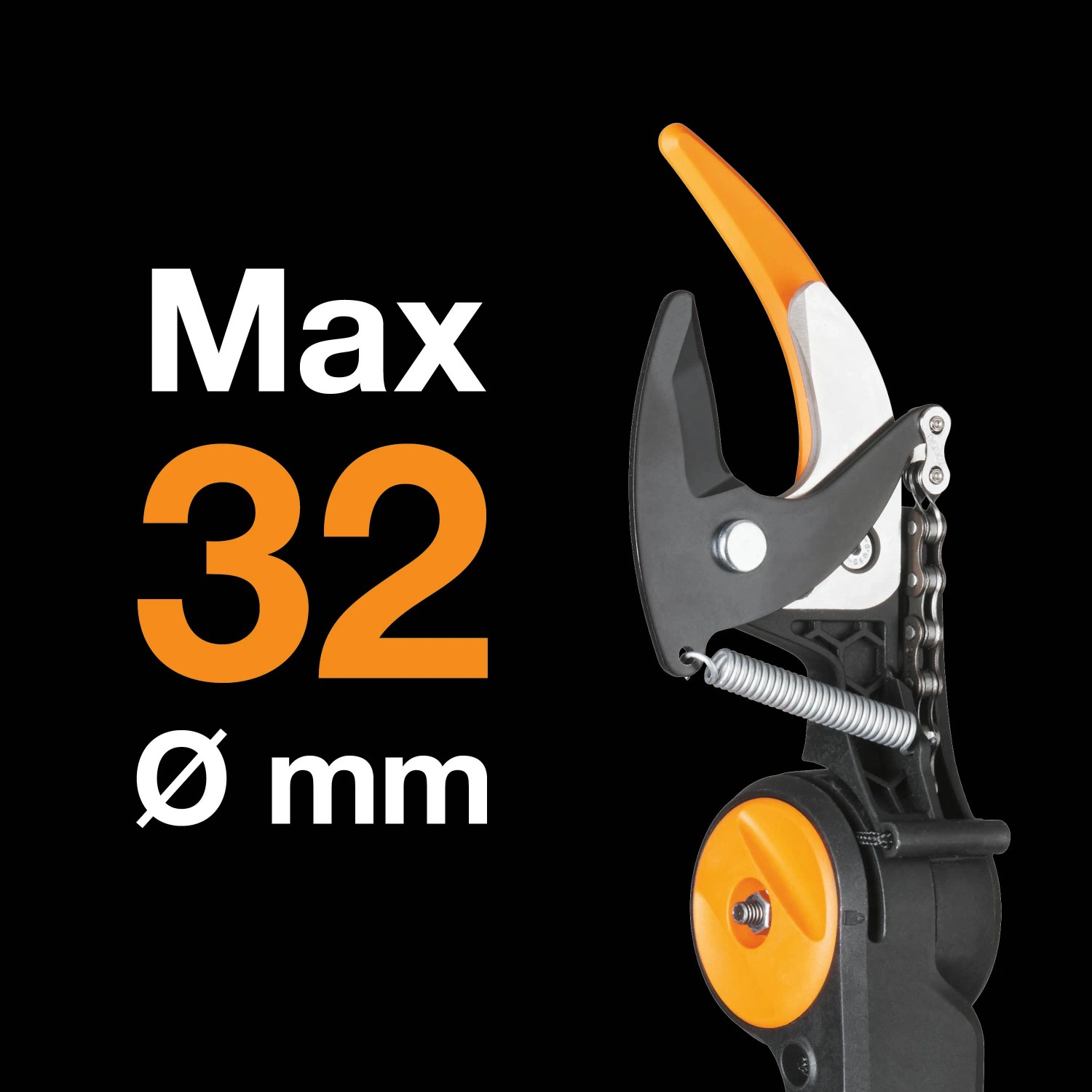 Detailaufnahme: Fiskars Schneidgiraffe UPX86, max. 32mm Astdurchmesser.